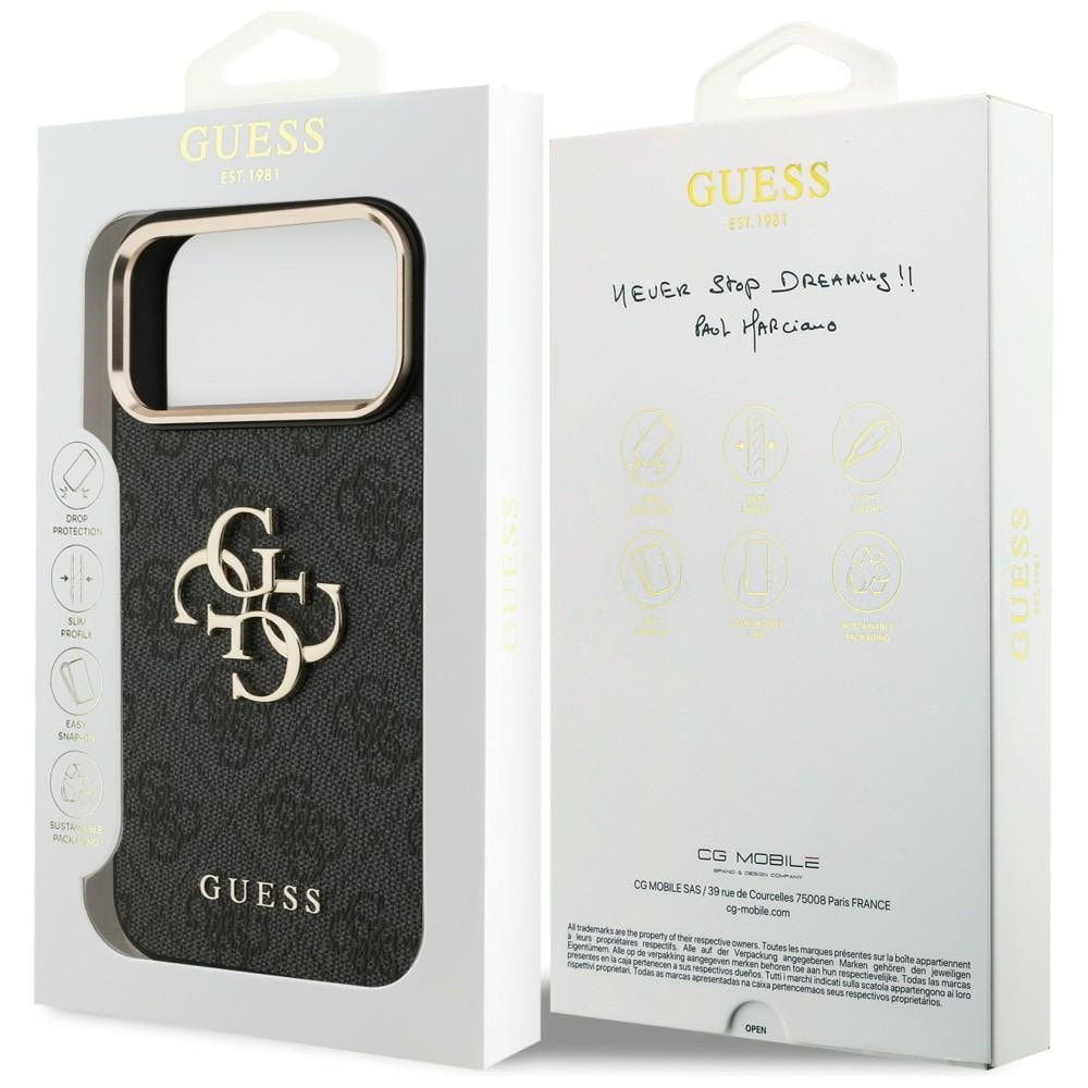 Guess 4G Big 4G Classic Logo-etui til iPhone 17 Pro Max / 18 Pro Max – svart og gull
