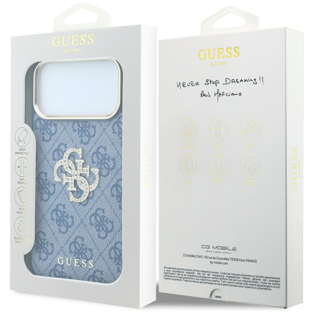 Guess 4G & Big Strass-logo-etui til iPhone 18 Pro / 17 Pro – Blå
