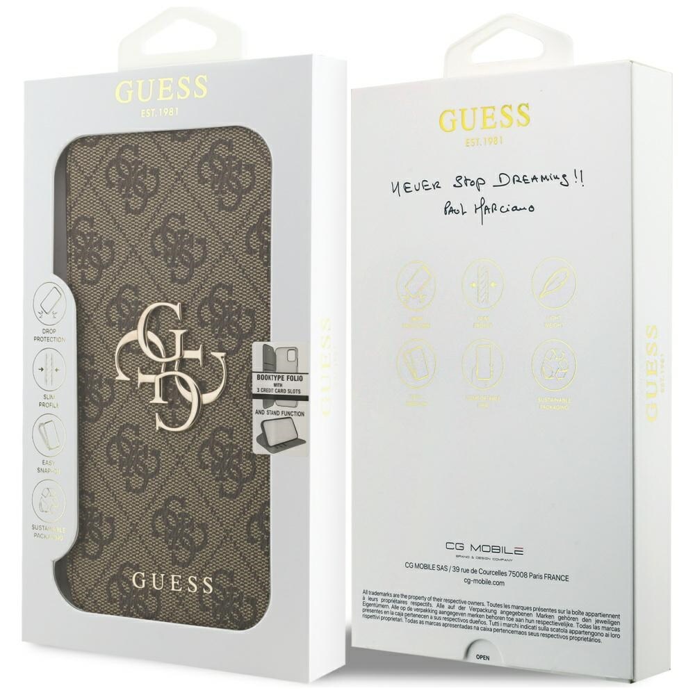 Guess Book 4G metalllogo-etui til iPhone 18 Pro Max / 17 Pro Max – brun