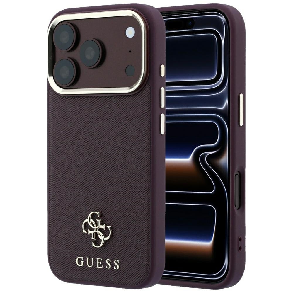 Guess Saffiano Small 4G & Classic Logo MagSafe-etui til iPhone 18 Pro / 17 Pro – burgunder