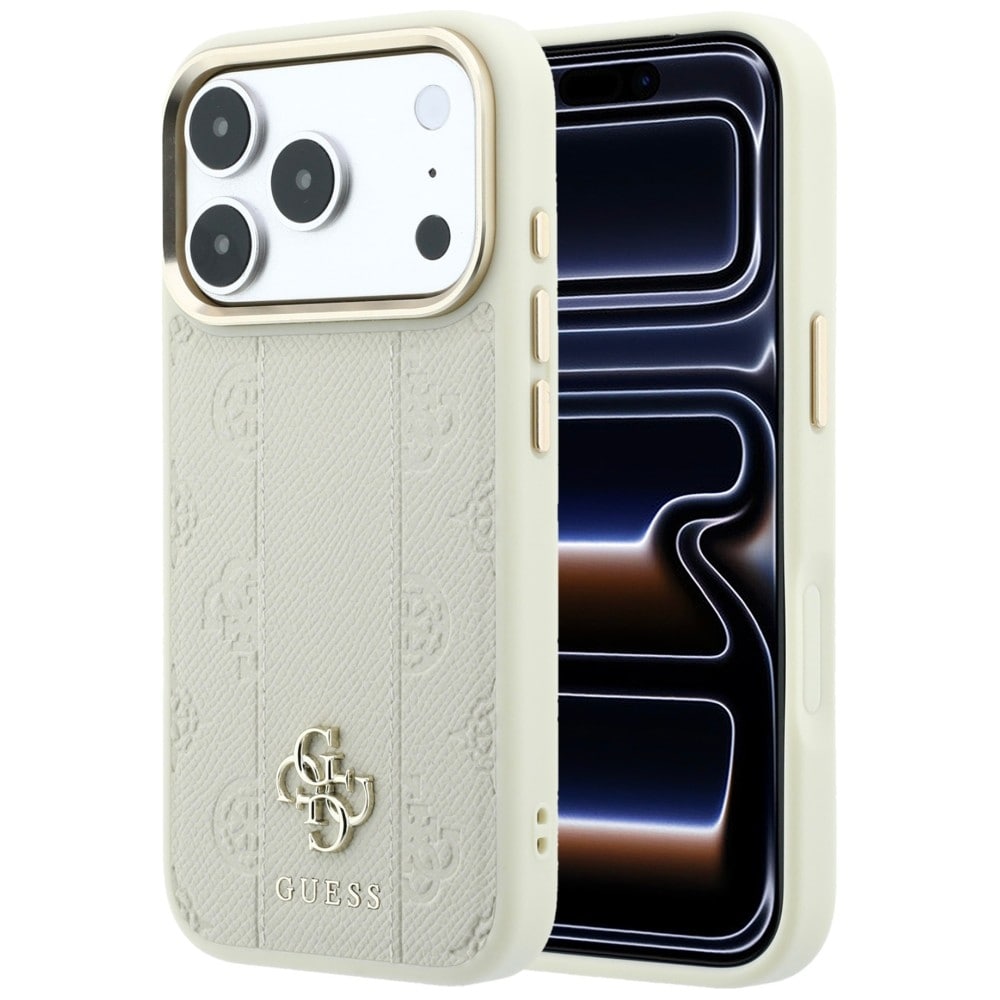 Guess Stripe Peony 4G Logo MagSafe-etui til iPhone 18 Pro / 17 Pro – beige