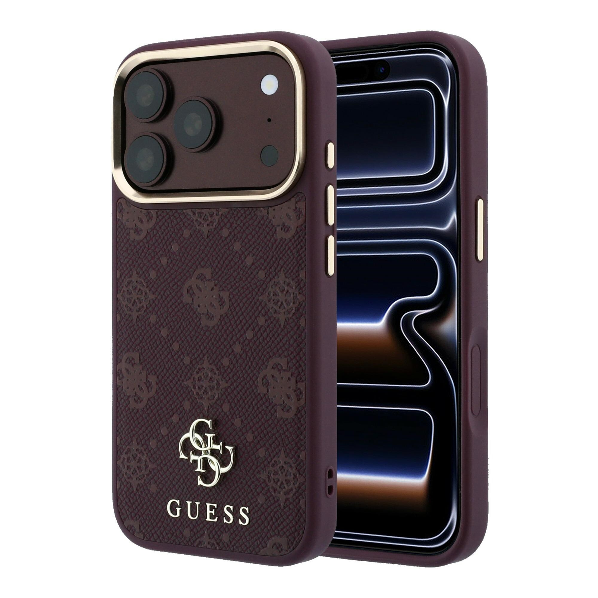 Guess Peony 4G MagSafe-etui med lite logo til iPhone 17 Pro / 18 Pro – burgunder