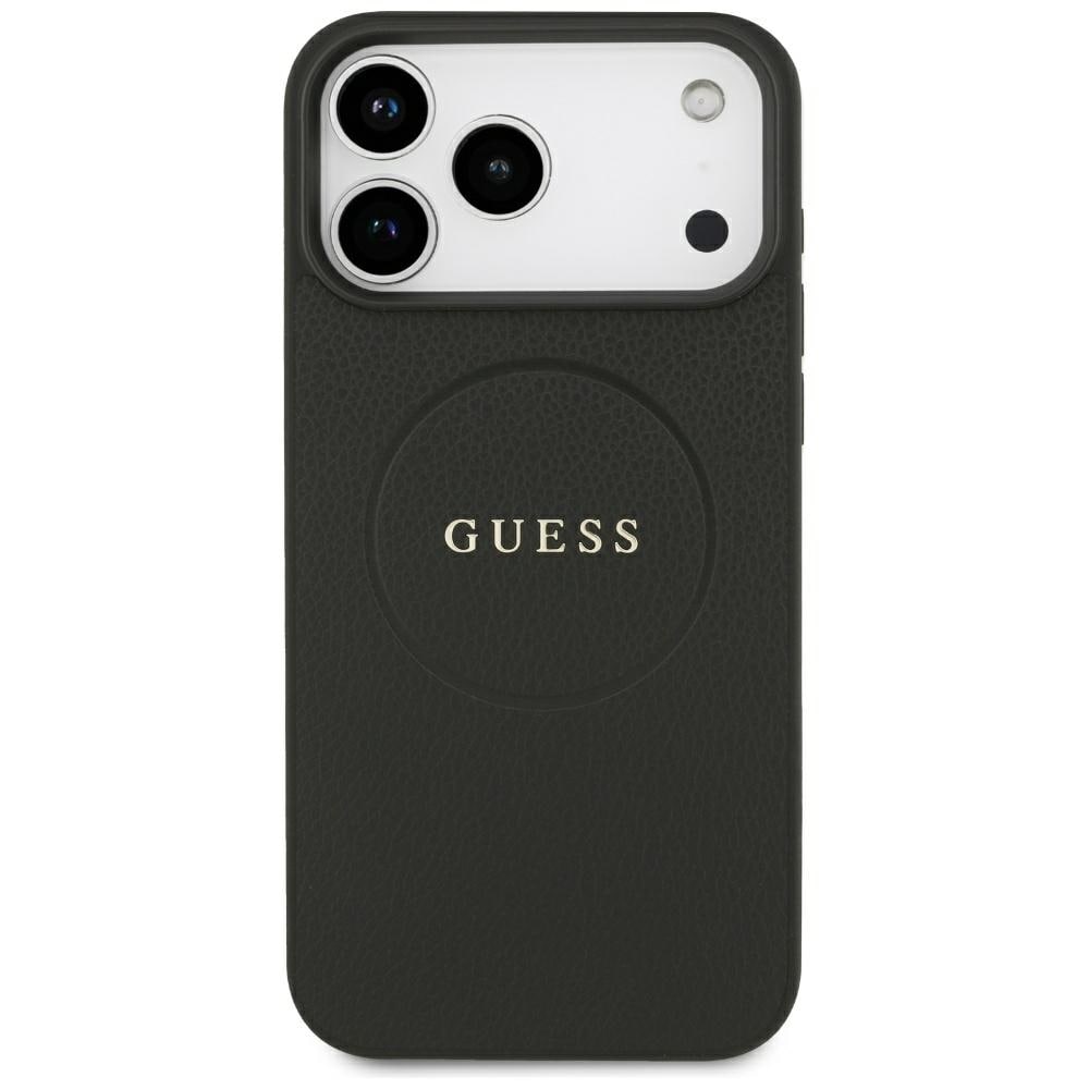 Guess MagSafe-etui med gullring i kornet struktur til iPhone 18 Pro Max / 17 Pro Max – svart