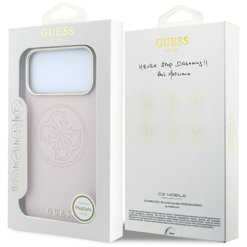 Guess perforert 4G-Magsafe-etui med gulllogo til iPhone 17 Pro / 18 Pro – rosa