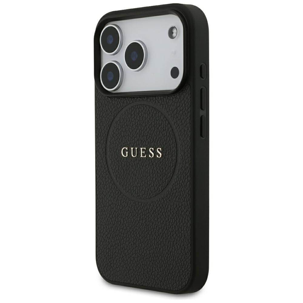 Guess MagSafe-etui med gullring med strukturert overflate til iPhone 18 Pro / 17 Pro – svart
