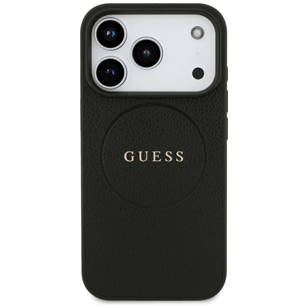 Guess MagSafe-etui med gullring med strukturert overflate til iPhone 18 Pro / 17 Pro – svart