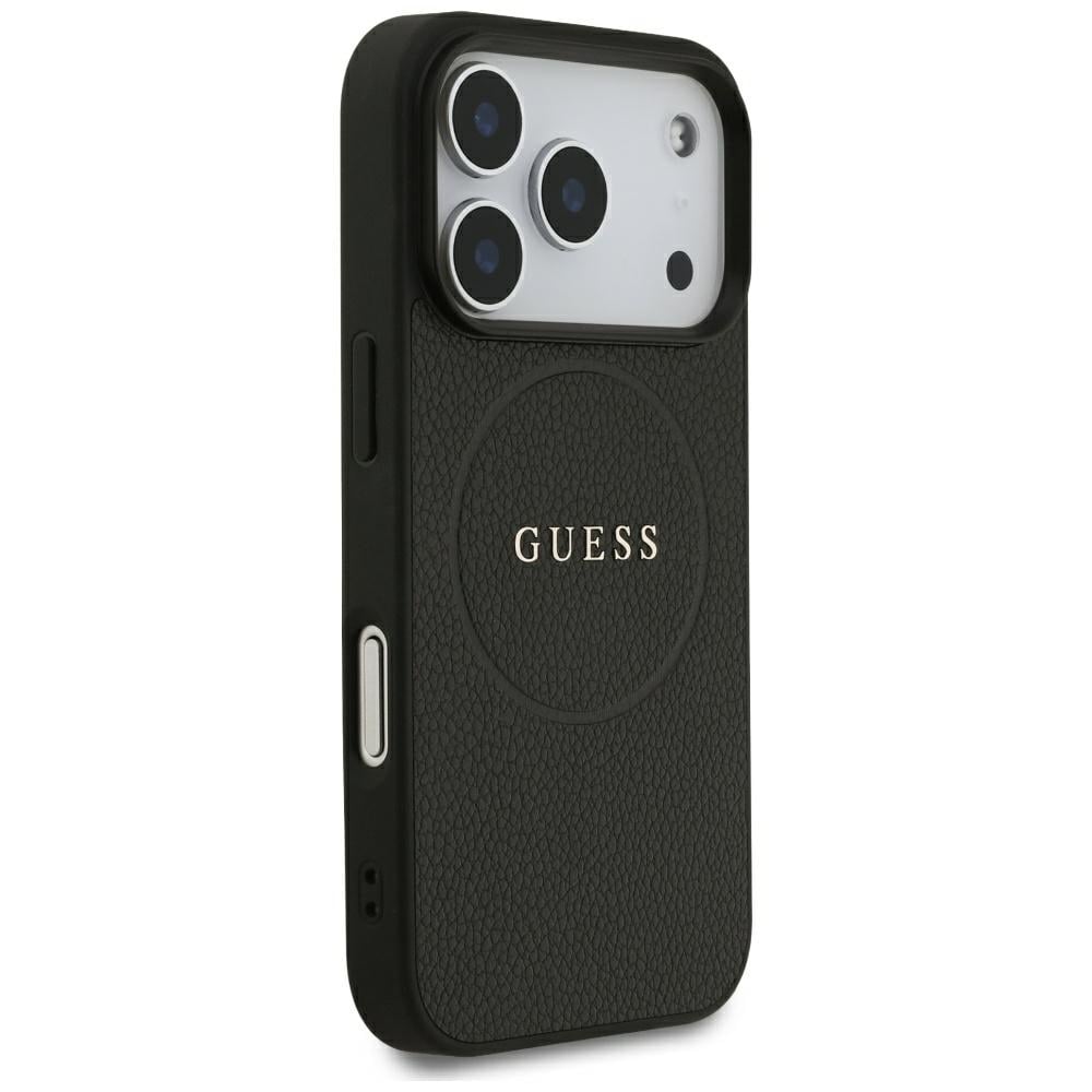 Guess MagSafe-etui med gullring med strukturert overflate til iPhone 18 Pro / 17 Pro – svart