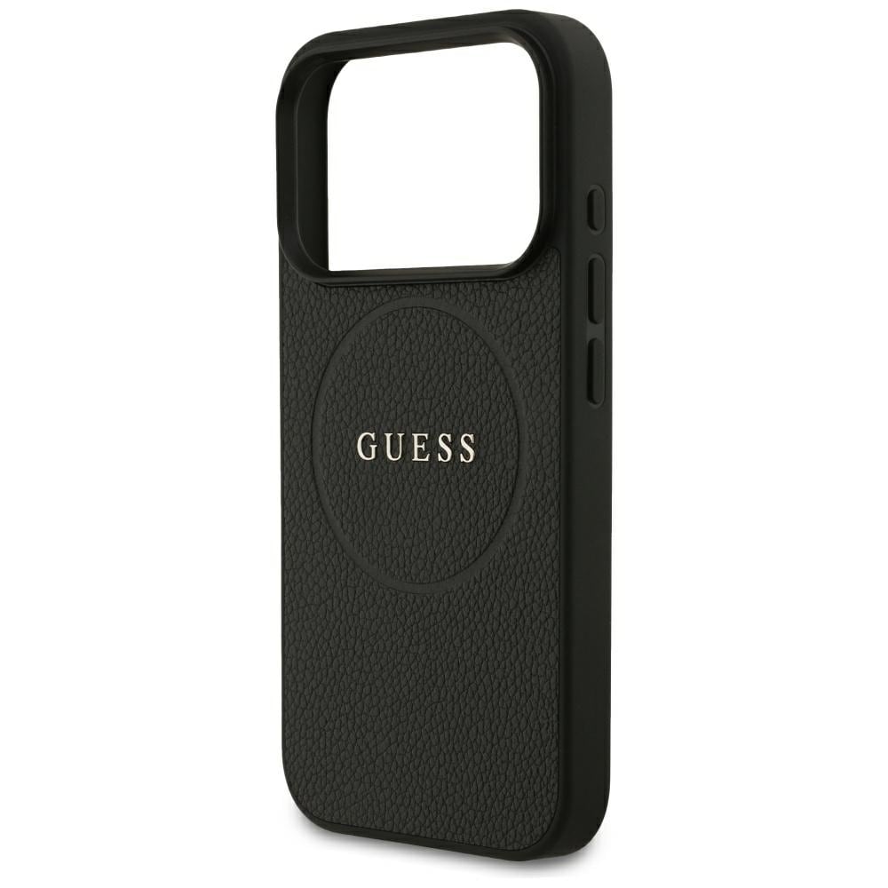 Guess MagSafe-etui med gullring med strukturert overflate til iPhone 18 Pro / 17 Pro – svart