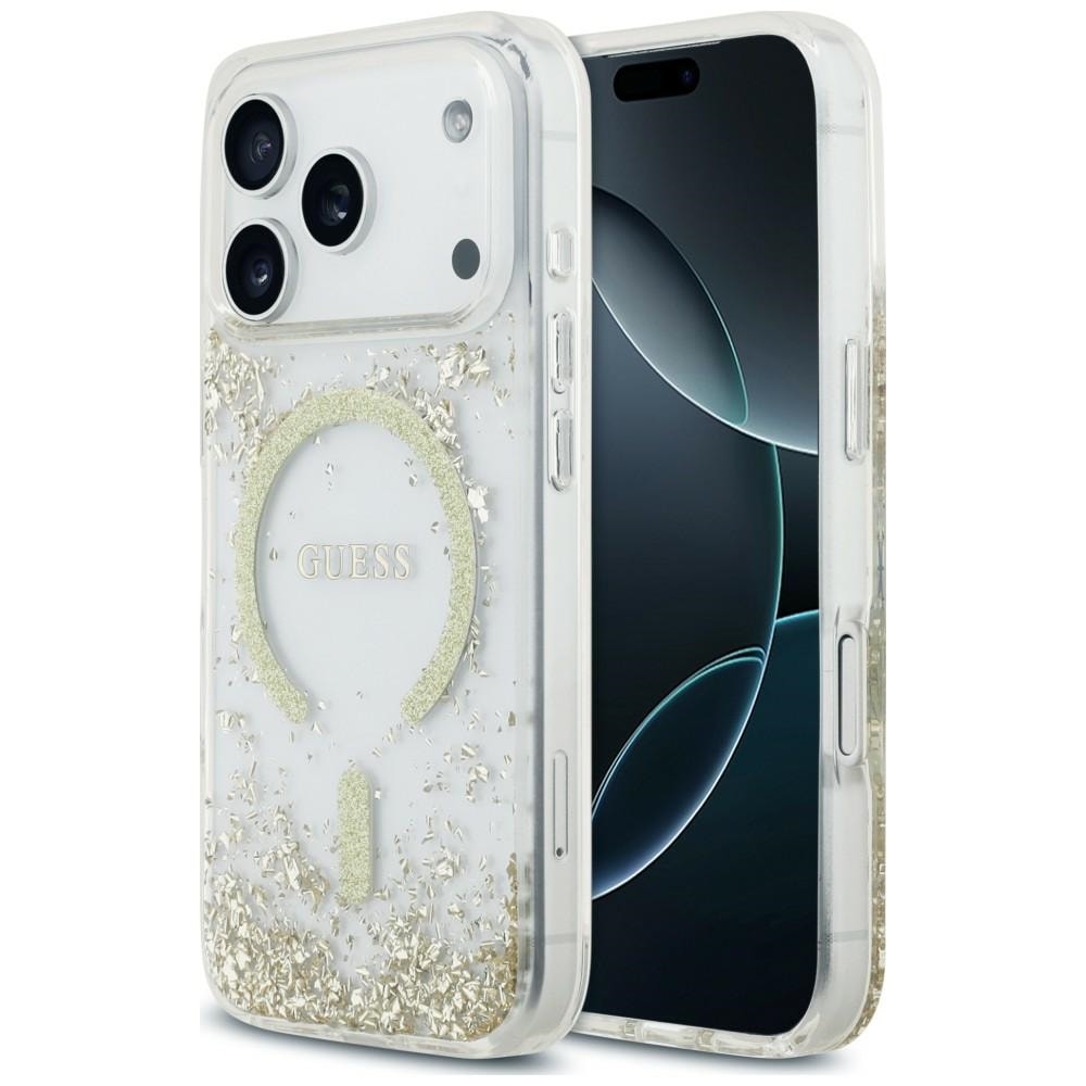Guess MagSafe-etui med glitter og resinbunn til iPhone 18 Pro / 17 Pro – gull
