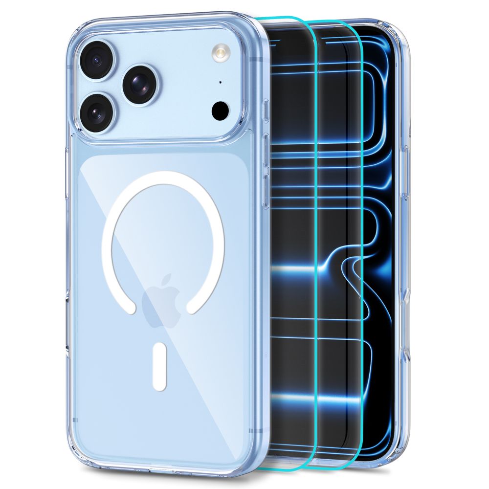 Tech-Protect FlexAir Hybrid MagSafe-etui + Glass Fit+ 2-pak herdet glass iPhone 18/17 Pro – Klar