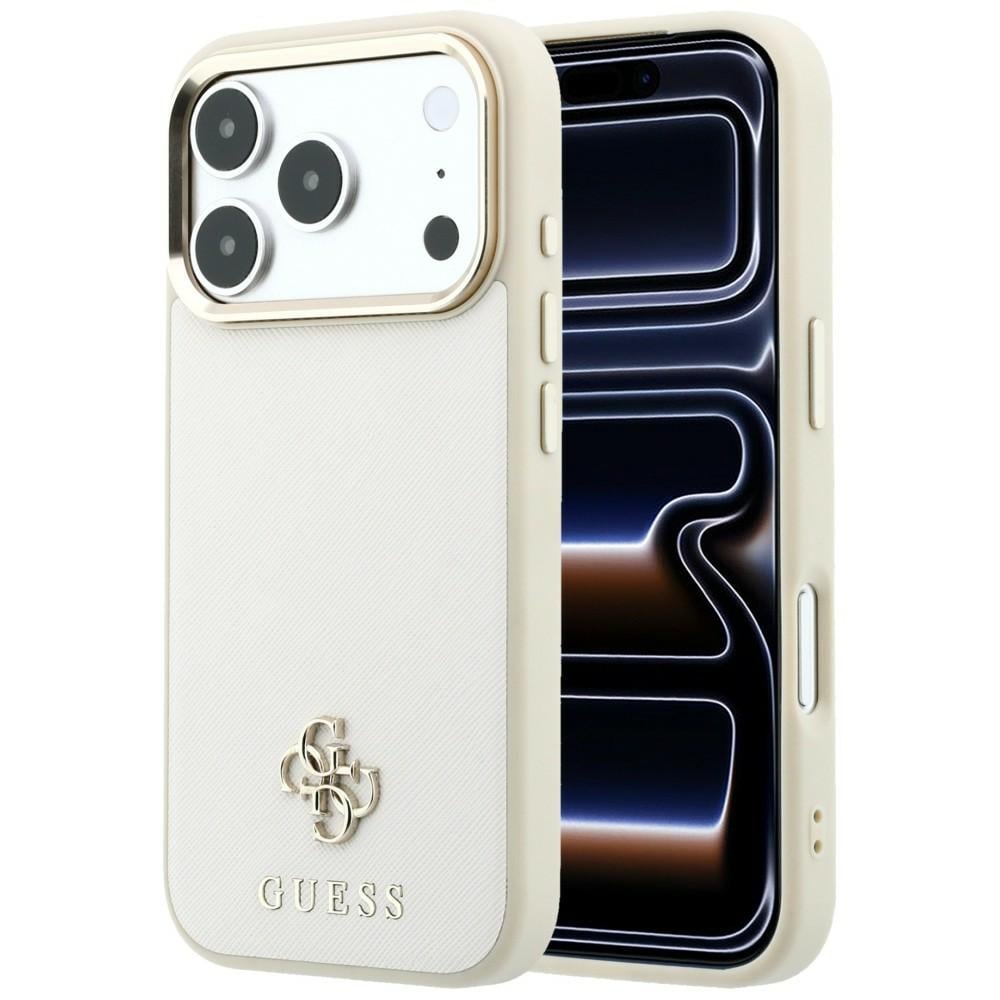 Guess Saffiano Small 4G & Classic Logo MagSafe-etui til iPhone 17 Pro Max / 18 Pro Max – beige