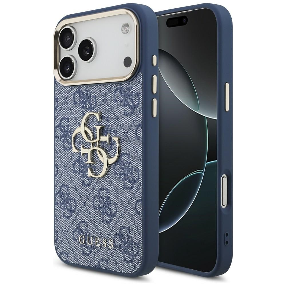 Guess 4G Big 4G Classic Logo-etui til iPhone 18 Pro Max / 17 Pro Max – blått og gull