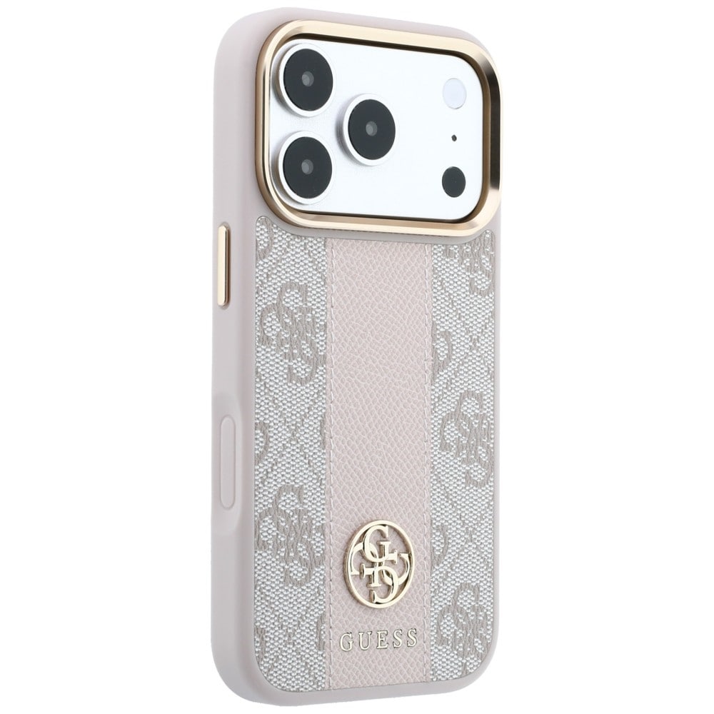 Guess 4G med Stripe-logoer (runde og Classic) – MagSafe-etui til iPhone 17/18 Pro Max – Rosa