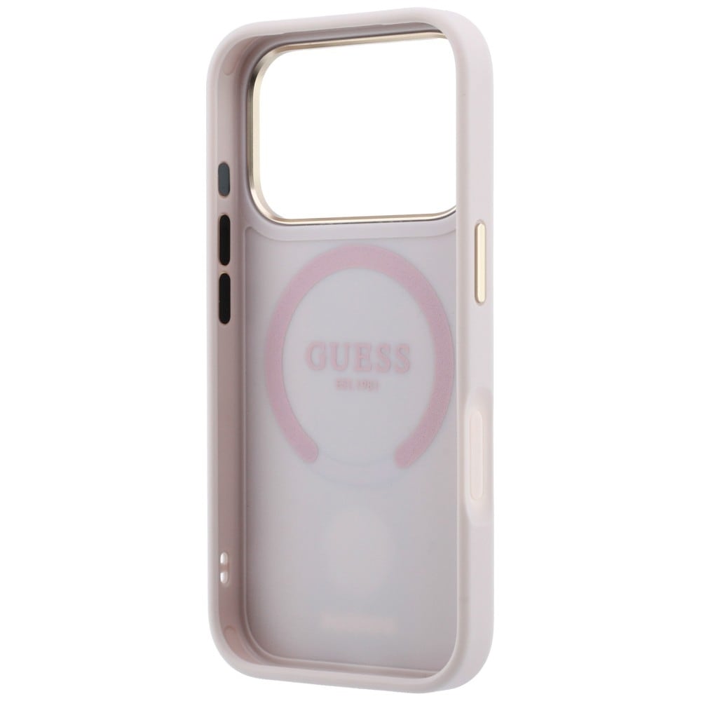 Guess 4G med Stripe-logoer (runde og Classic) – MagSafe-etui til iPhone 17/18 Pro Max – Rosa
