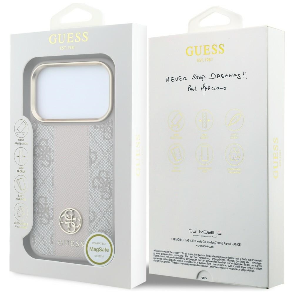 Guess 4G med Stripe-logoer (runde og Classic) – MagSafe-etui til iPhone 17/18 Pro Max – Rosa