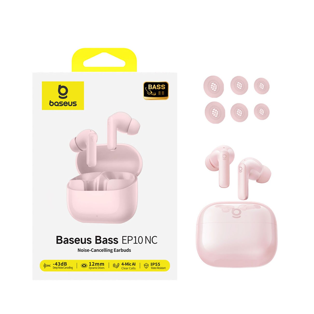 Baseus Bass EP10 TWS trådløse in-ear-hodetelefoner med ANC – rosa