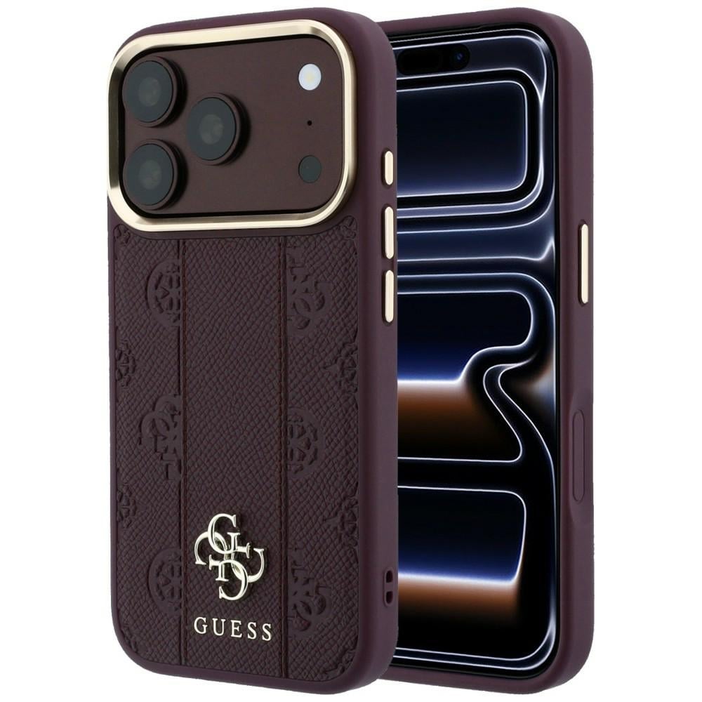 Guess Stripe Peony 4G Logo MagSafe-etui til iPhone 18 Pro / 17 Pro – burgunder