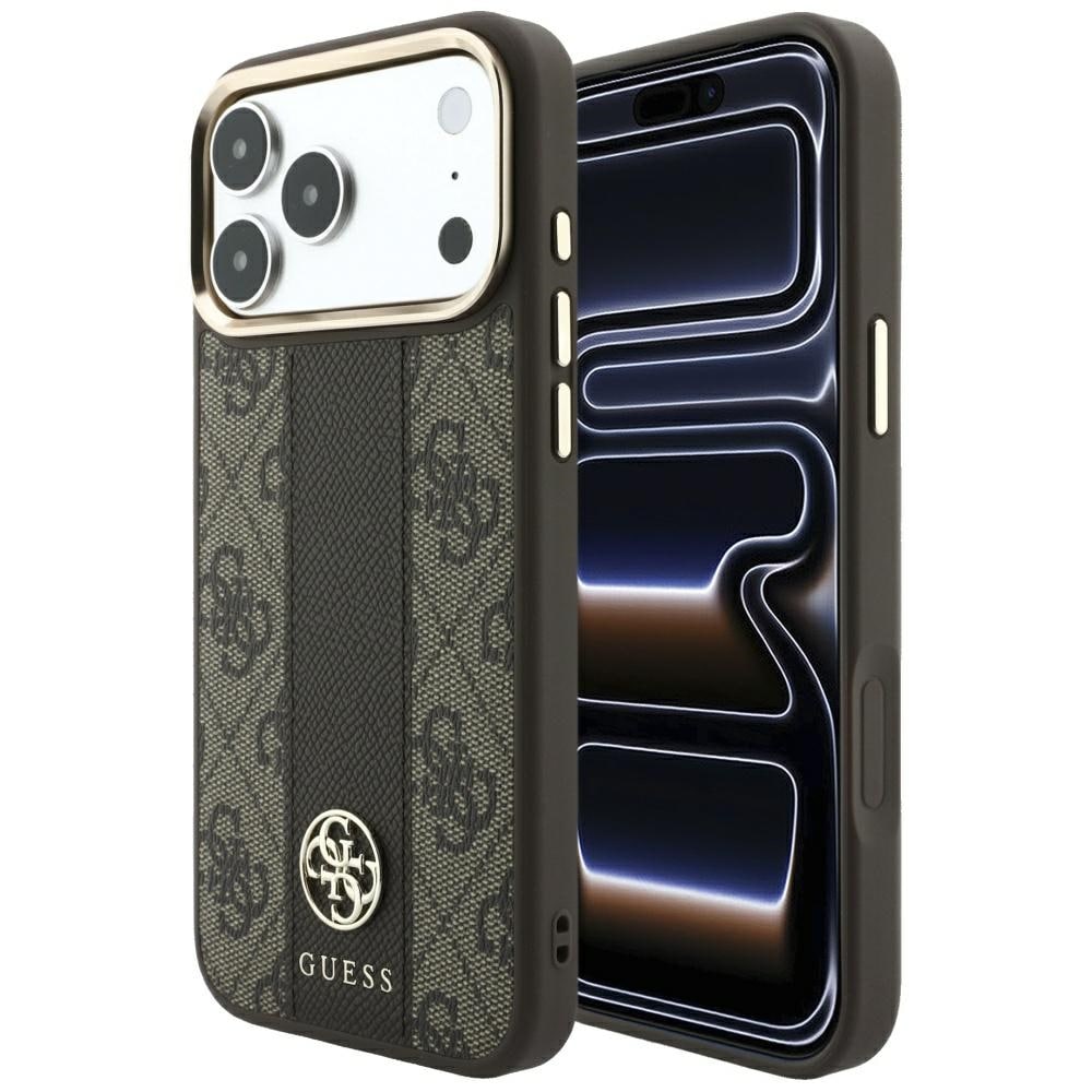 Guess 4G med Stripe Round- og Classic-logoer, MagSafe-etui til iPhone 17 Pro Max / 18 Pro Max – brun