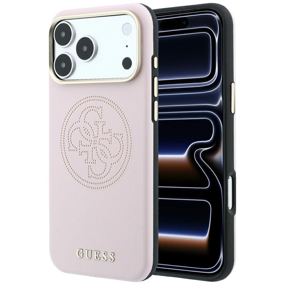 Guess perforert 4G-Magsafe-etui med gullogo til iPhone 17 Pro Max / 18 Pro Max – rosa