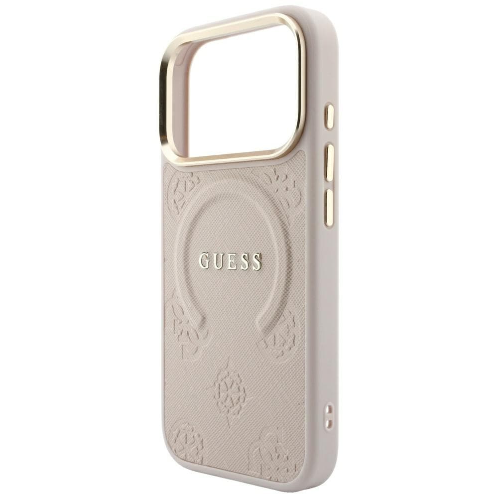 Guess Saffiano Peony & Ring MagSafe-etui til iPhone 17 Pro / 18 Pro – rosa