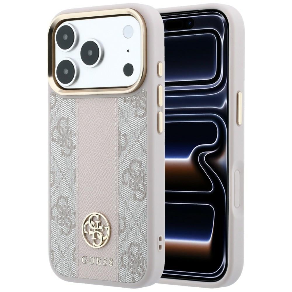 Guess 4G med Stripe Round- og Classic-logoer, MagSafe-etui til iPhone 17 Pro / 18 Pro – rosa