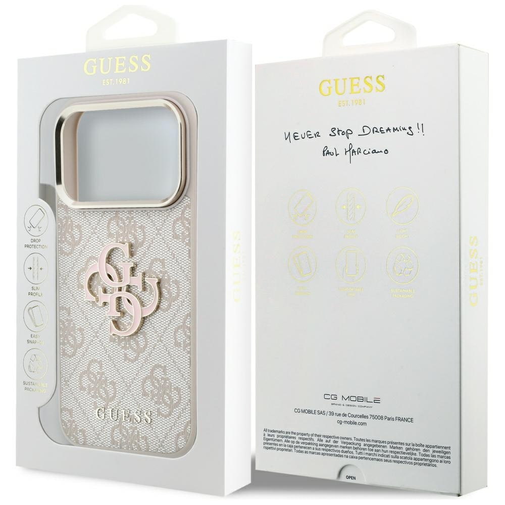 Guess 4G & Big Resin-logoetui til iPhone 17 Pro Max / 18 Pro Max – Rosa