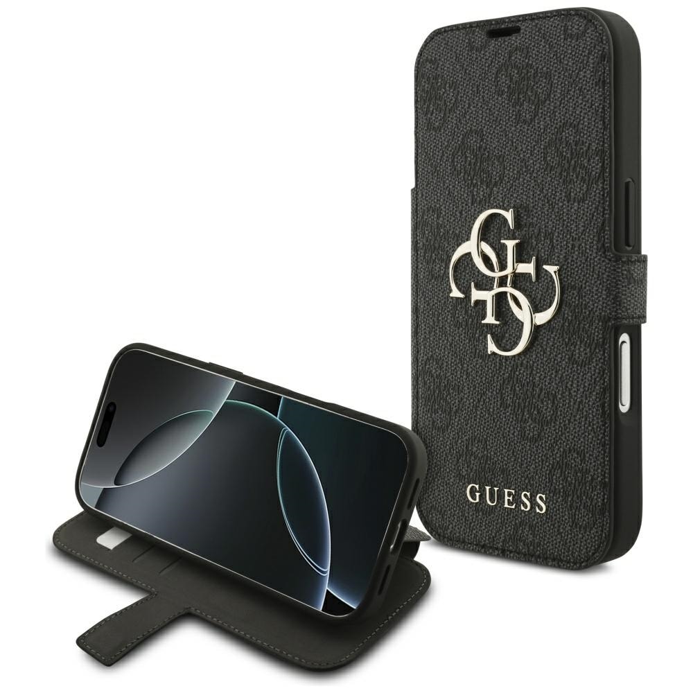 Guess Book 4G metall-logoetui til iPhone 18 Pro / 17 Pro – svart
