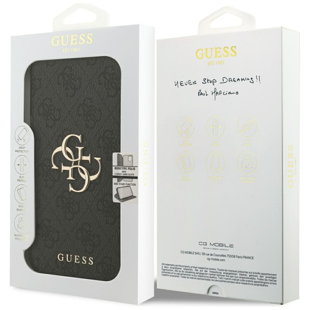 Guess Book 4G metall-logoetui til iPhone 18 Pro Max / 17 Pro Max – svart