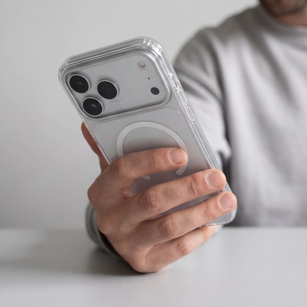 Tech-Protect MagStand MagSafe CC-etui til iPhone 18 Pro / 17 Pro – gjennomsiktig