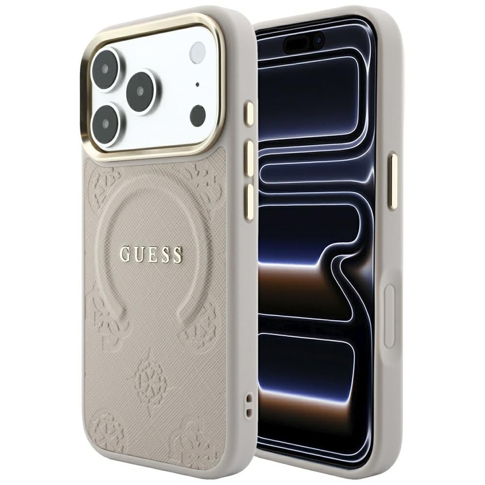 Guess Saffiano Peony & Ring MagSafe-etui til iPhone 17 Pro Max / 18 Pro Max – rosa