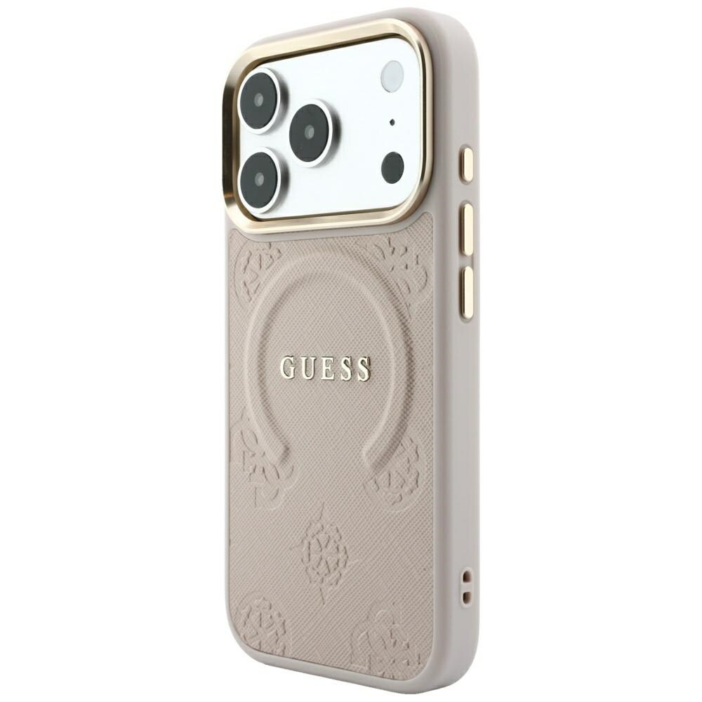 Guess Saffiano Peony & Ring MagSafe-etui til iPhone 17 Pro Max / 18 Pro Max – rosa