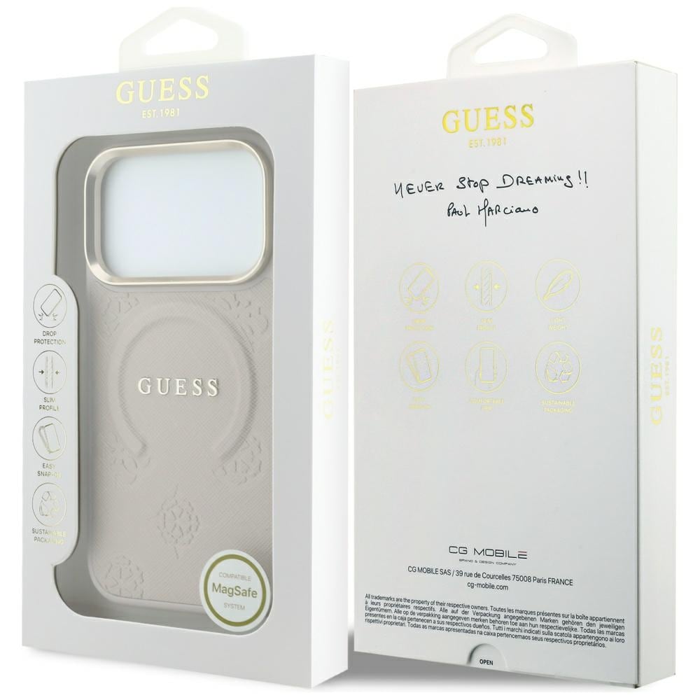Guess Saffiano Peony & Ring MagSafe-etui til iPhone 17 Pro Max / 18 Pro Max – rosa