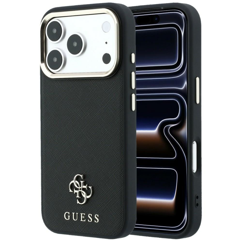 Guess Saffiano Small 4G & Classic Logo MagSafe-etui til iPhone 17 Pro Max / 18 Pro Max – svart