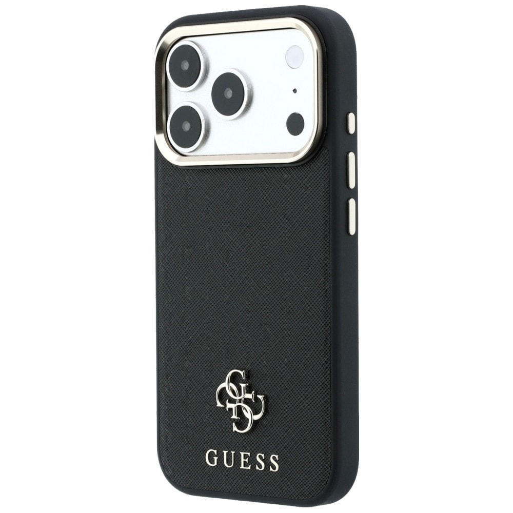 Guess Saffiano Small 4G & Classic Logo MagSafe-etui til iPhone 17 Pro Max / 18 Pro Max – svart