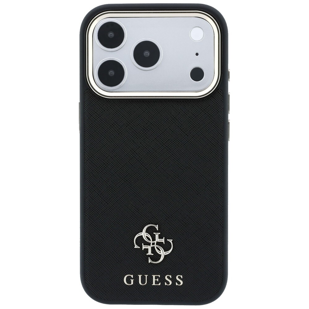 Guess Saffiano Small 4G & Classic Logo MagSafe-etui til iPhone 17 Pro Max / 18 Pro Max – svart
