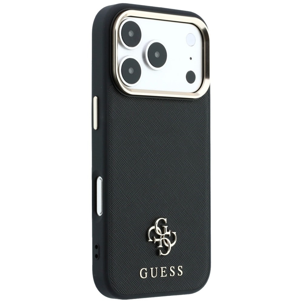 Guess Saffiano Small 4G & Classic Logo MagSafe-etui til iPhone 17 Pro Max / 18 Pro Max – svart