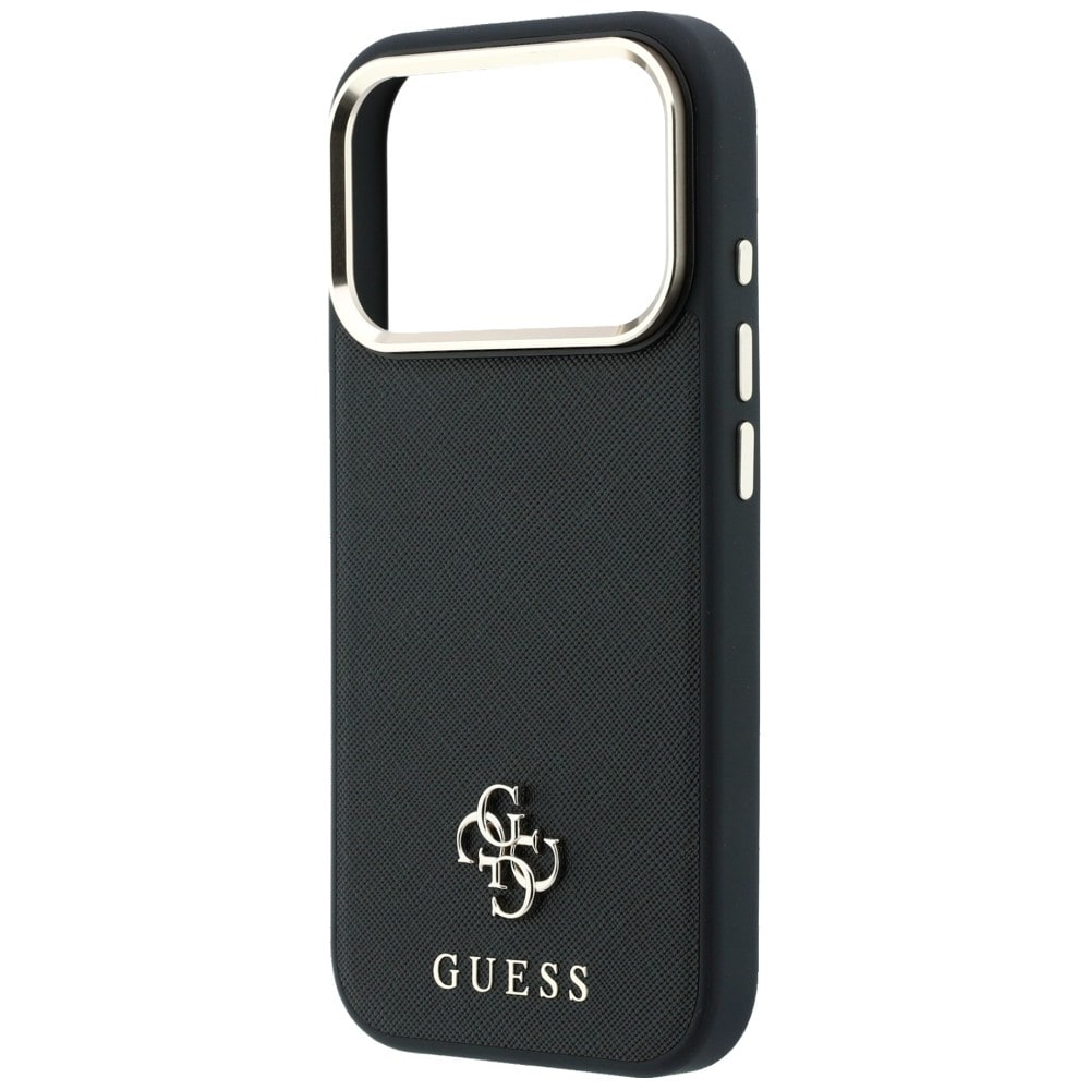 Guess Saffiano Small 4G & Classic Logo MagSafe-etui til iPhone 17 Pro Max / 18 Pro Max – svart
