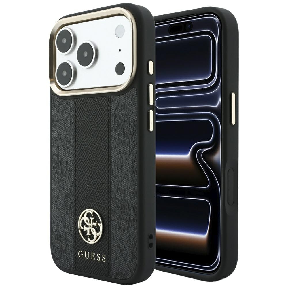 Guess 4G m. Stripe-logo i rund & Classic – MagSafe-etui til iPhone 17 Pro / 18 Pro – svart