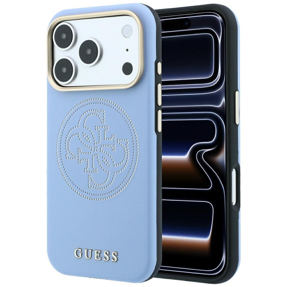 Guess perforert 4G-gulllogo Magsafe-etui til iPhone 18 Pro / 17 Pro – lyseblå