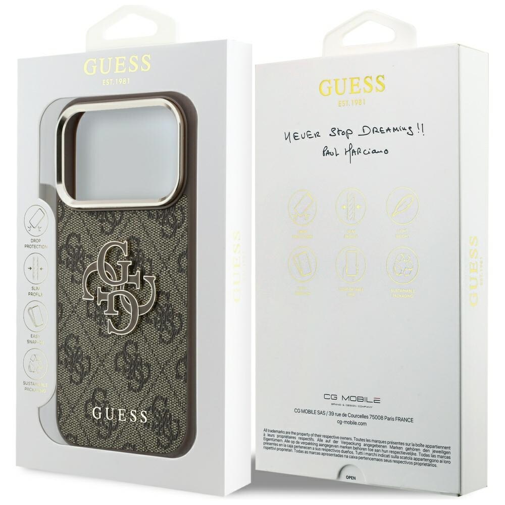 Guess 4G & Big Resin-logoetui til iPhone 17 Pro Max / 18 Pro Max – brun
