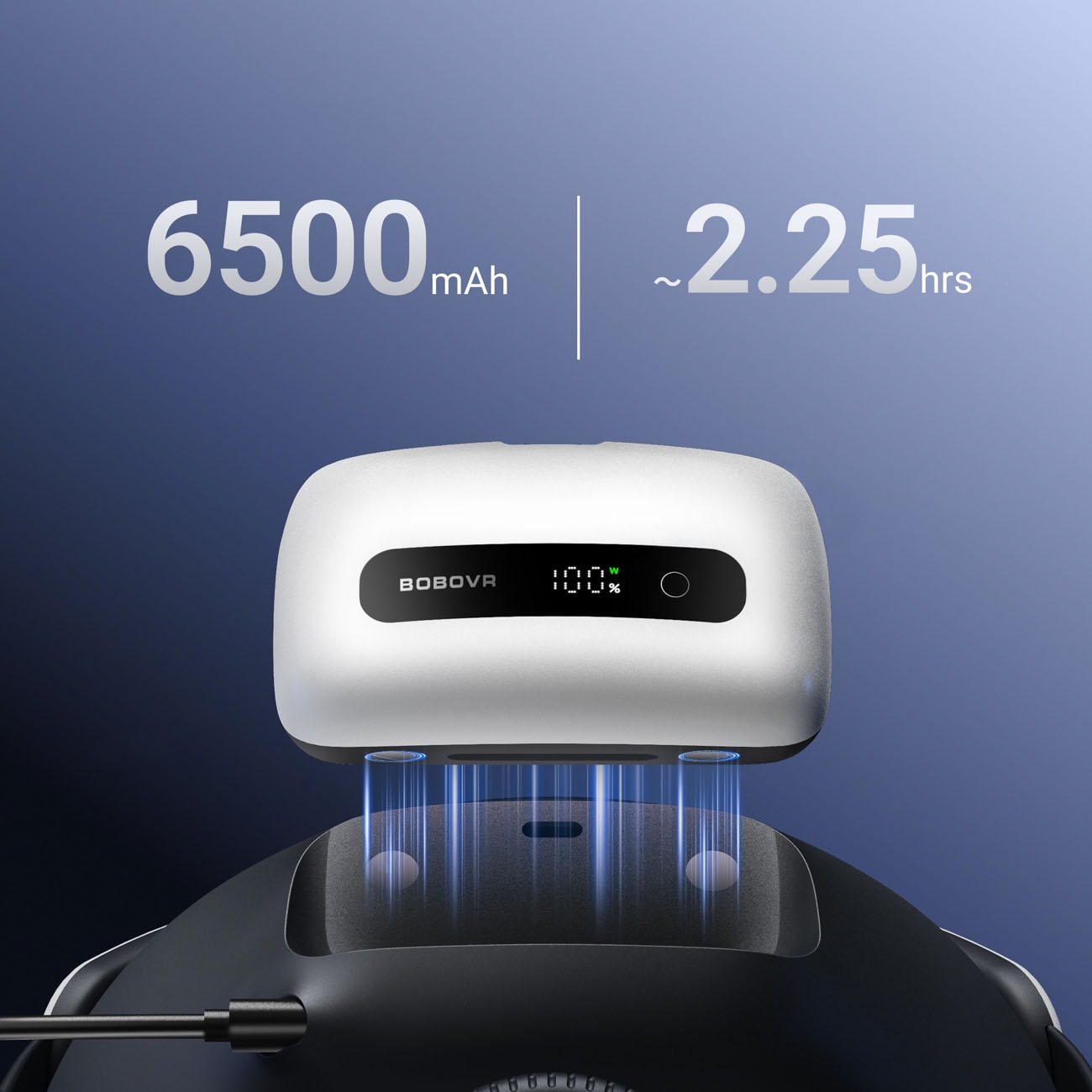 BoboVR BM60-1 6500 mAh-batteri til BoboVR M3 Pro+ og BoboVR M3 med ladestasjon – hvit