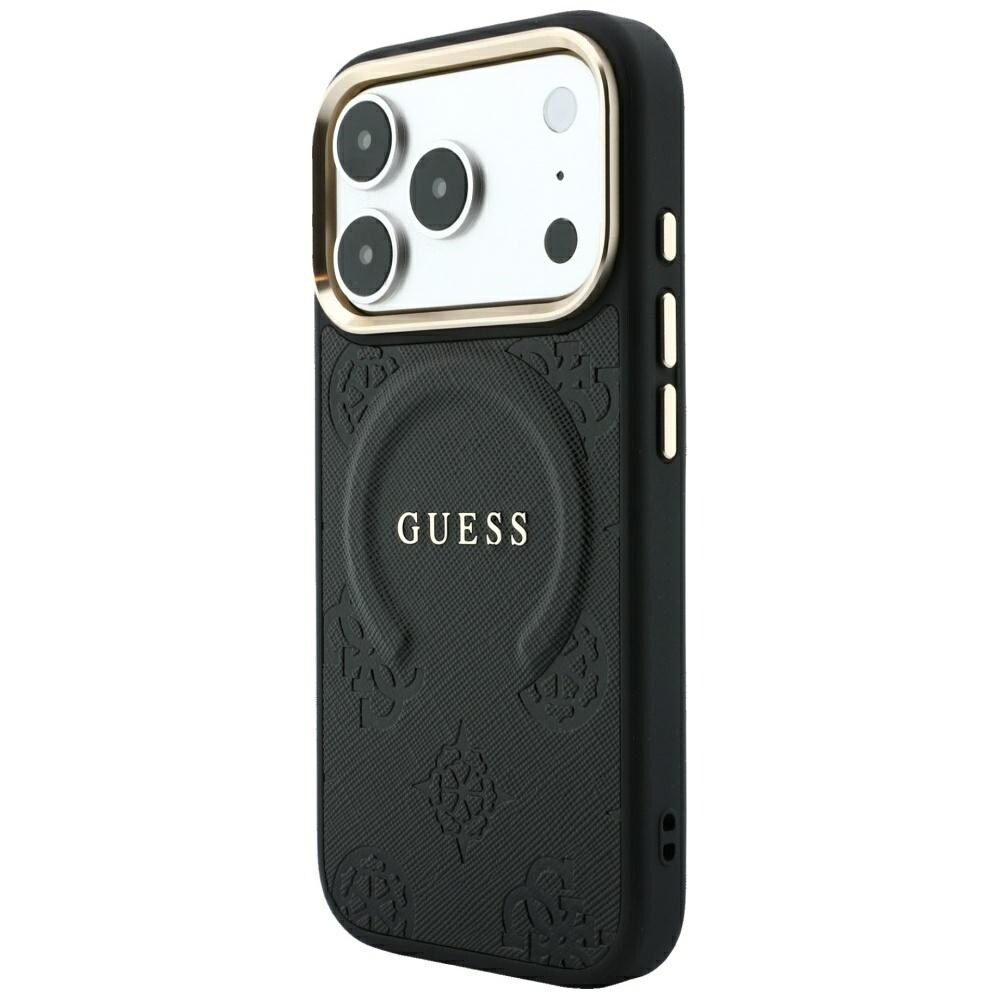 Guess Saffiano Peony & Ring MagSafe-etui til iPhone 17 Pro Max / 18 Pro Max – Svart