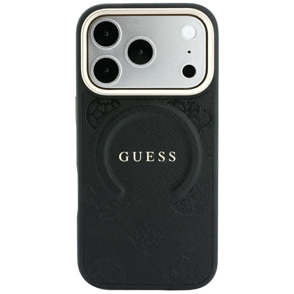 Guess Saffiano Peony & Ring MagSafe-etui til iPhone 17 Pro Max / 18 Pro Max – Svart