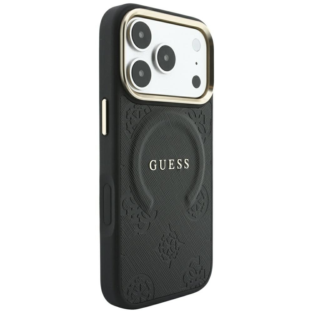 Guess Saffiano Peony & Ring MagSafe-etui til iPhone 17 Pro Max / 18 Pro Max – Svart