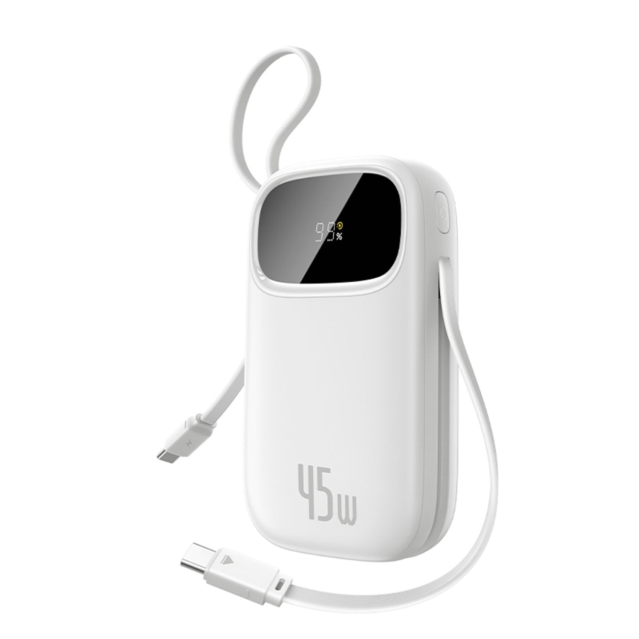 Baseus EnerFill FC31 QPow3 10 000 mAh 45 W powerbank m/display og 2 innebygde USB-C-kabler – hvit