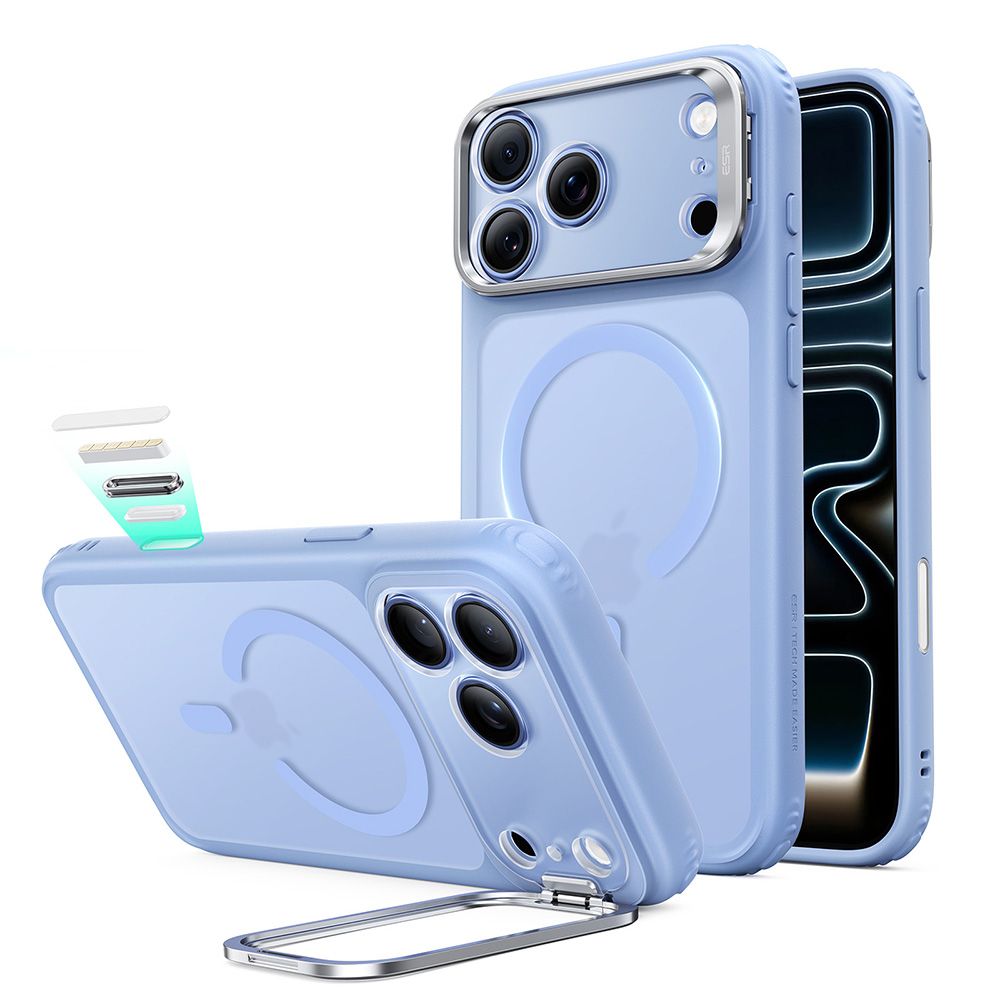 ESR Classic Hybrid-etui med støttefot og MagSafe for iPhone 18 Pro / 17 Pro – Lysblå matt