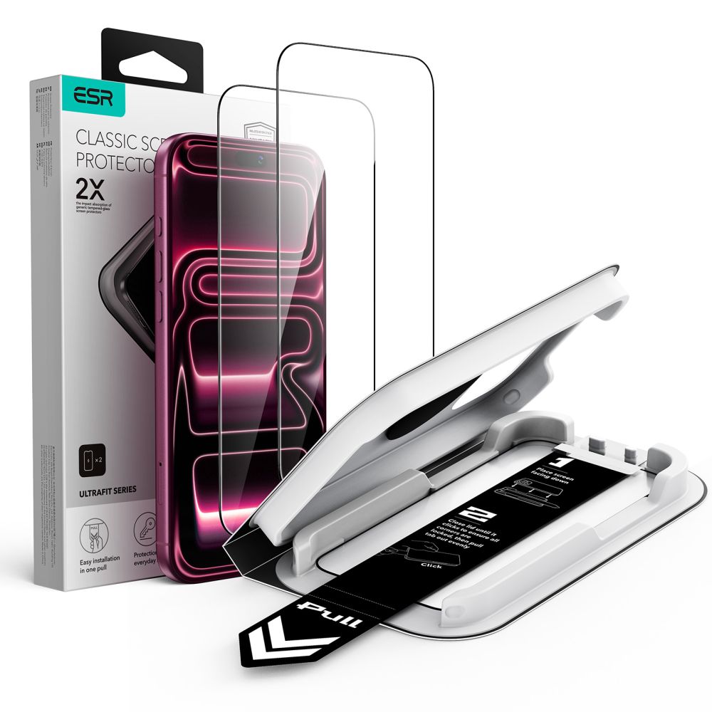ESR UltraFit Classic 2-pakning med herdet glass til iPhone 18 Pro / 17 Pro – svart