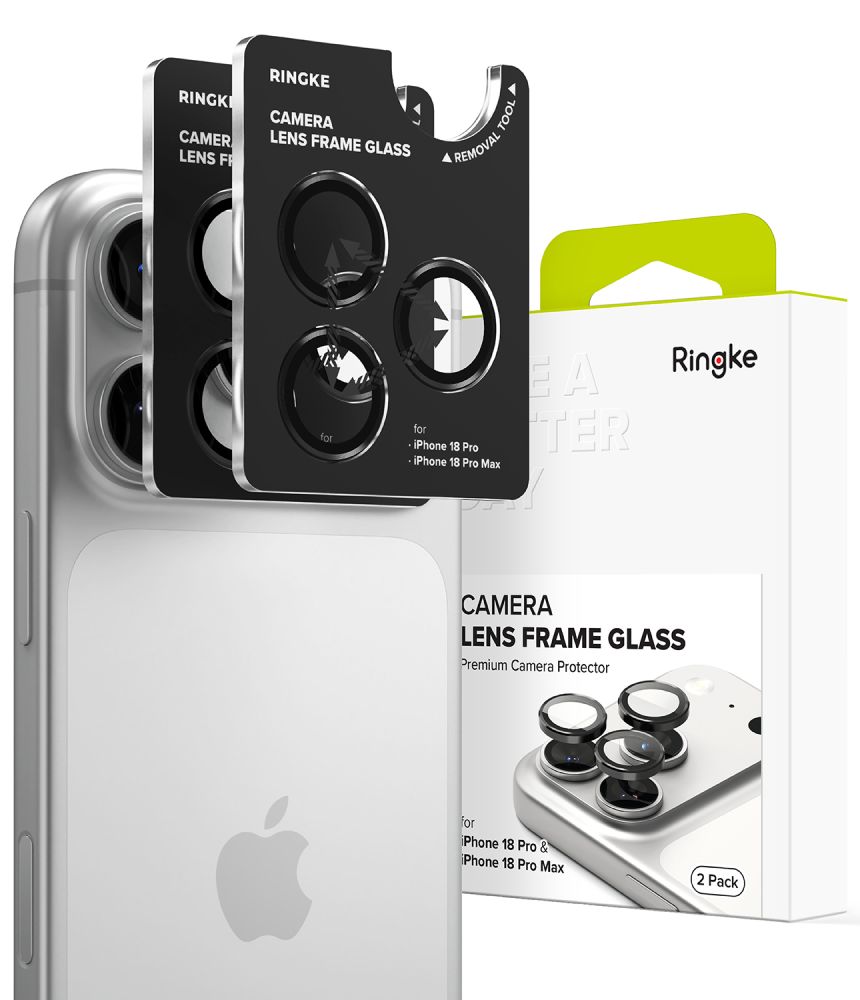 Ringke kamerarammebeskyttelse, 2-pakning med herdet glass til iPhone 18 Pro / Pro Max – svart