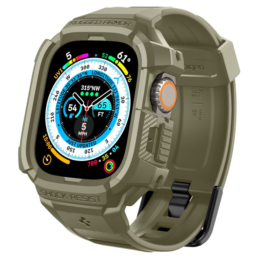 Spigen Rugged Armor Pro-etui med stropp til Apple Watch Ultra (49 mm) – grønn