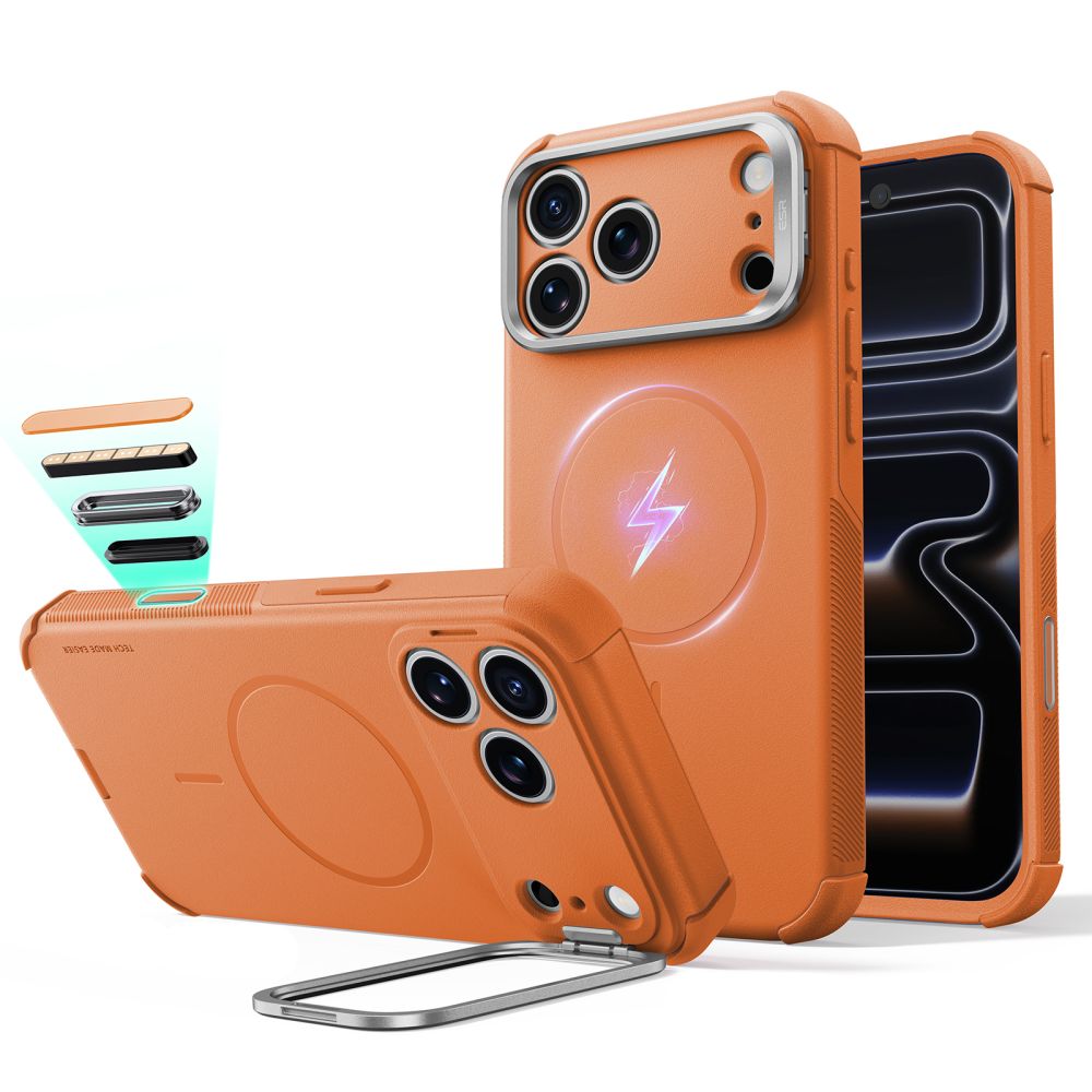 ESR Cyber ​​Tough Kickstand MagSafe-etui til iPhone 18 Pro / 17 Pro – Oransje